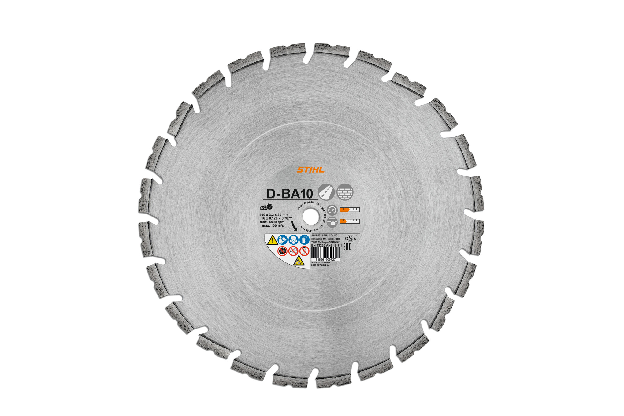 Diamantskæreskive, beton/asfalt, D-BA10, Ø 400 mm/16"