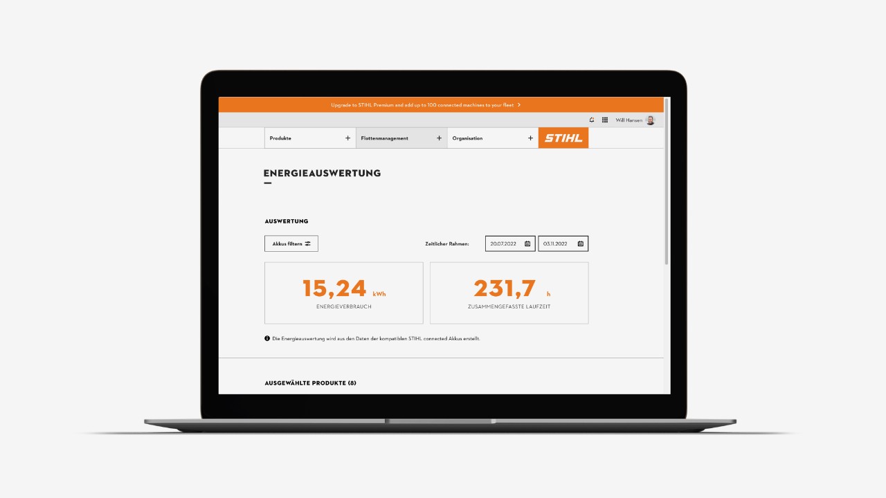 Energievaluering med STIHL connected-portalen