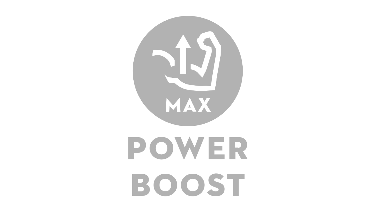 Ikon med en bøjet overarm og en pil, der peger opad, med teksten "Max" og "Power Boost" 